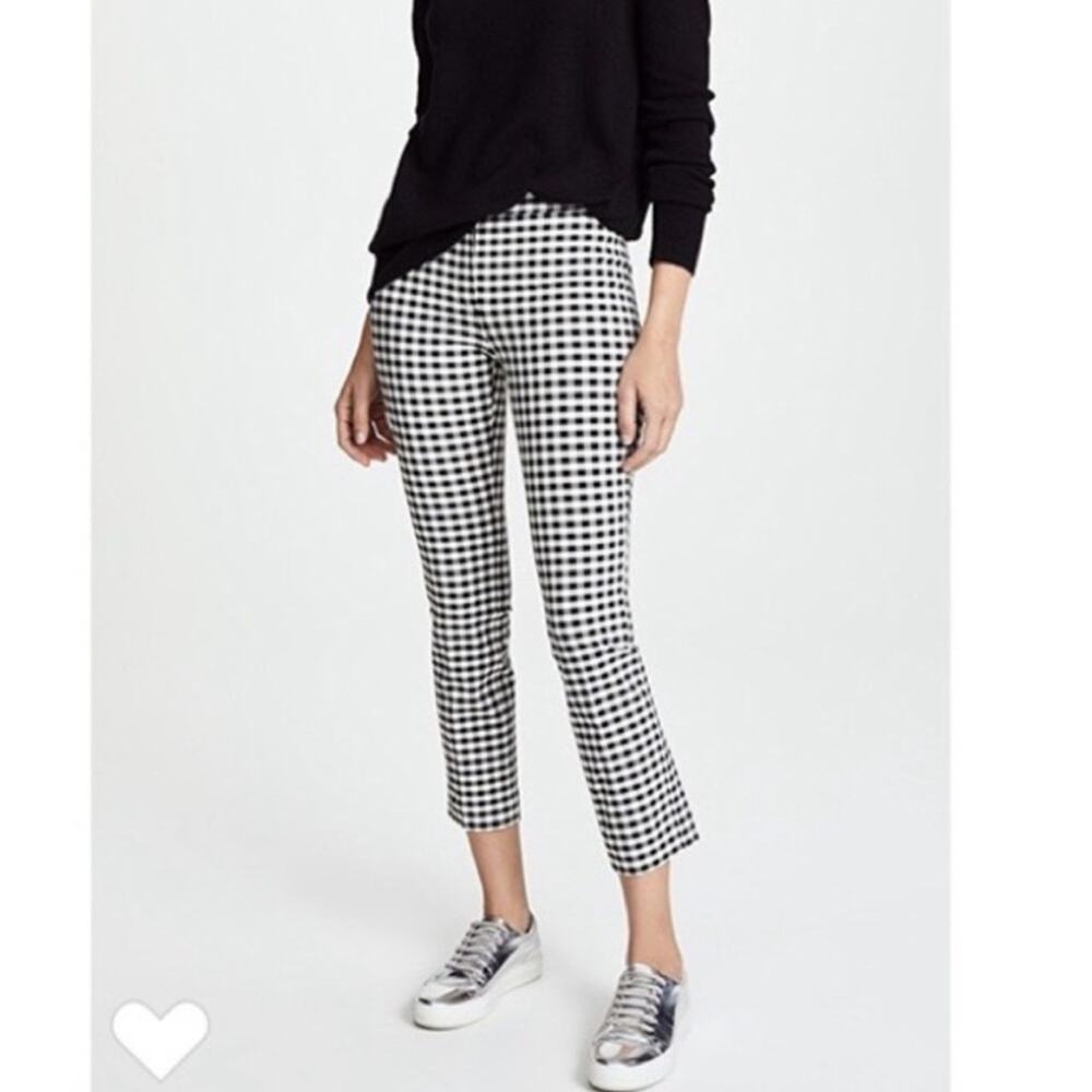 New Theory Gingham Print Slack Pants Black White Cropped Stretch Trousers US 8